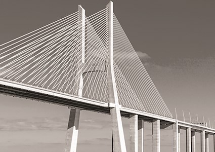 Modern cable-stay bridge shown in black and white