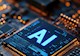 image of glowing circuit board with central microchip labeled AI