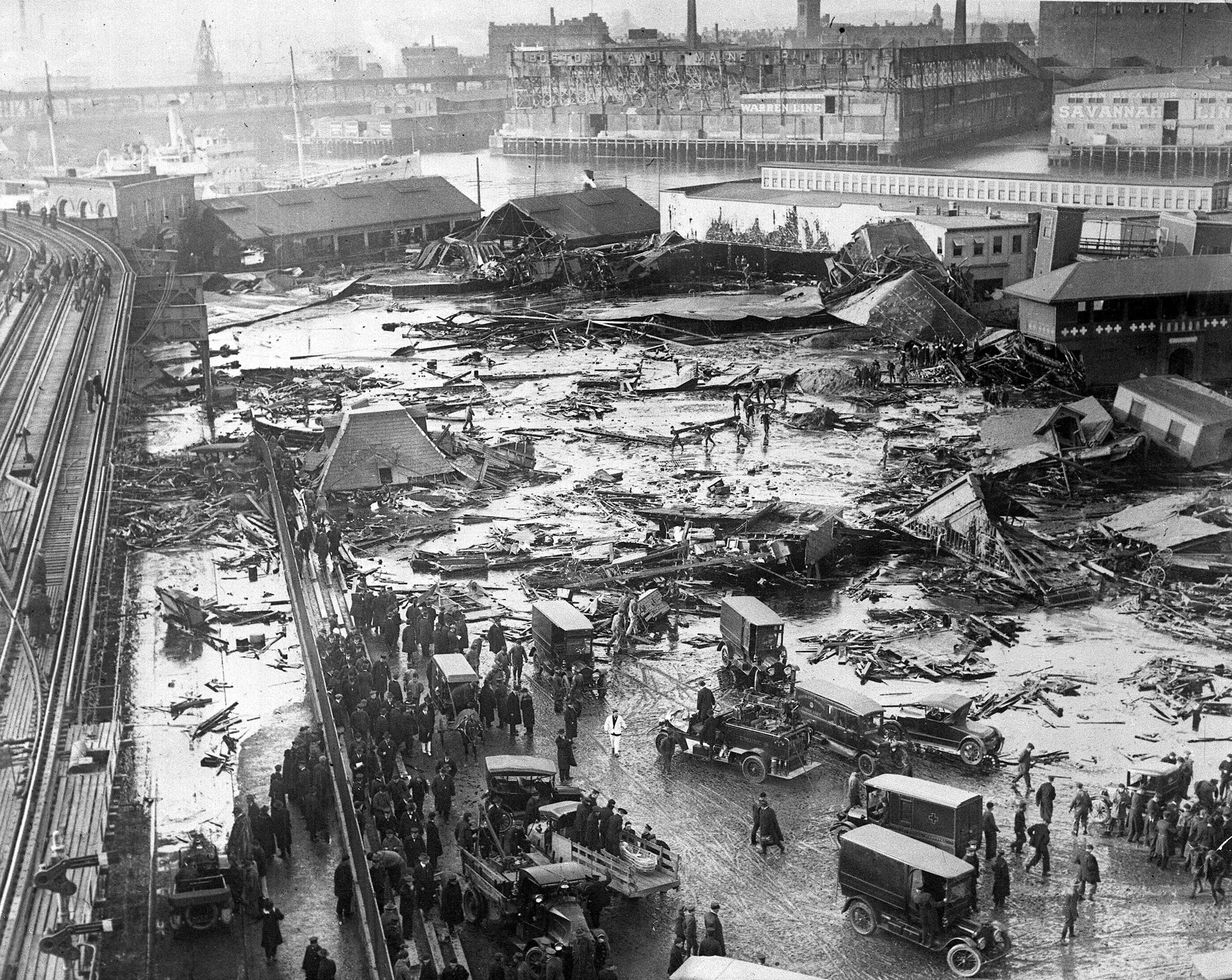 photo of collapsed molasses tank